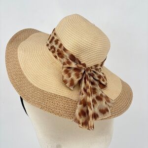 Women Bowknot Animal Print Hat Floppy Foldable UV Protection‎ Beach 100% paper